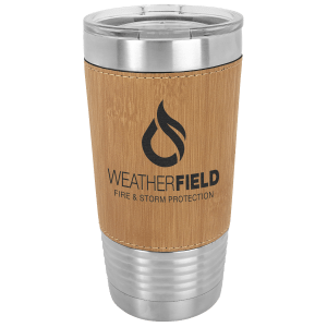 20 oz. Light Brown Laserable Leatherette Tumbler with Clear Lid